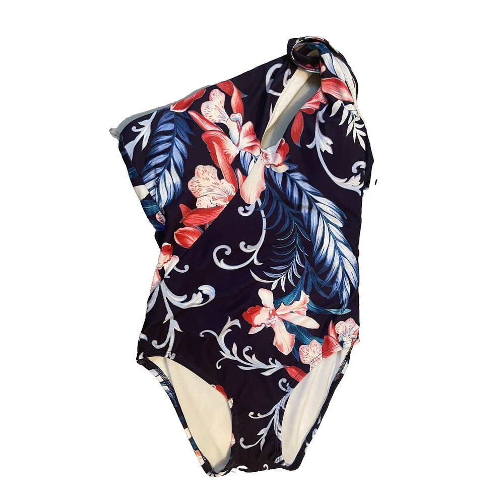 Carmen Marc Valvo Womens 1 Piece One Shoulder Swimsuit Size 6 Multicolor Floral‎